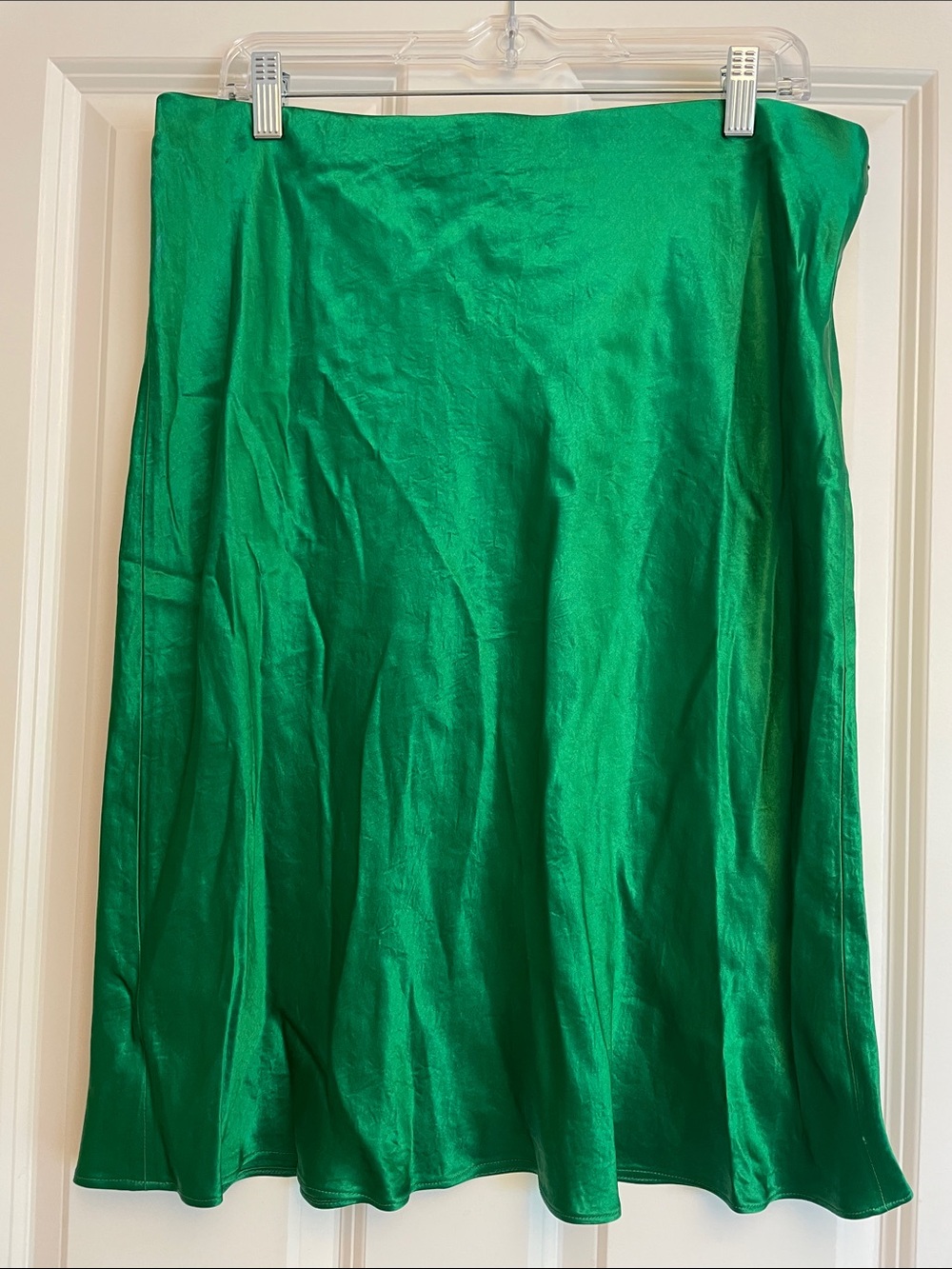 Emerald Green Satin A-Line Skirt